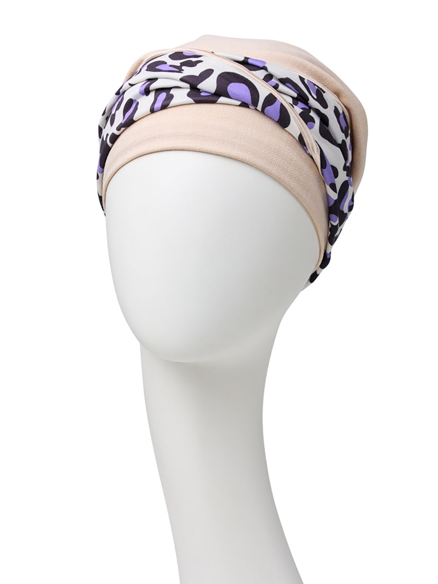 Emmy V Turban I  Cream w/Lavender Leo I Christine Headwear